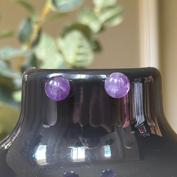 Jewelry - Stud Amethyst on Stainless Steele Raw Earrings